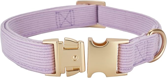 YUDOTE Soft Cotton Dog Collar with Metal Buckle Adjustable Heavy Duty Comfy Corduroy Collars for Small Medium Large Dogs,Lilac,Small
