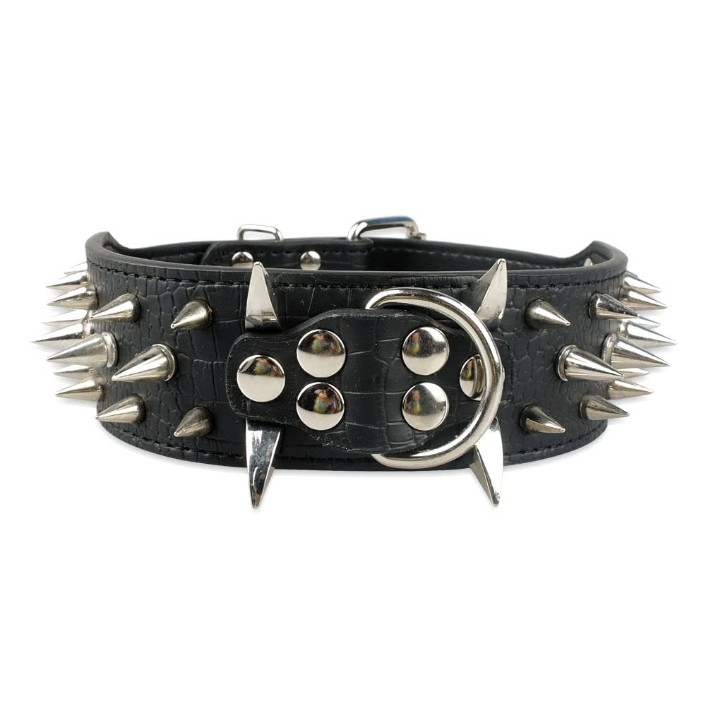 Serijoars Spiked Studded Dog Collar, PU Leather Dog Collar, Adjustable Pet Collars for Medium or Large Breed Pet (L, Black5)