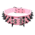 Serijoars Spiked Studded Dog Collar, PU Leather Dog Collar, Adjustable Pet Collars for Medium or Large Breed Pet (XL, Pink3)