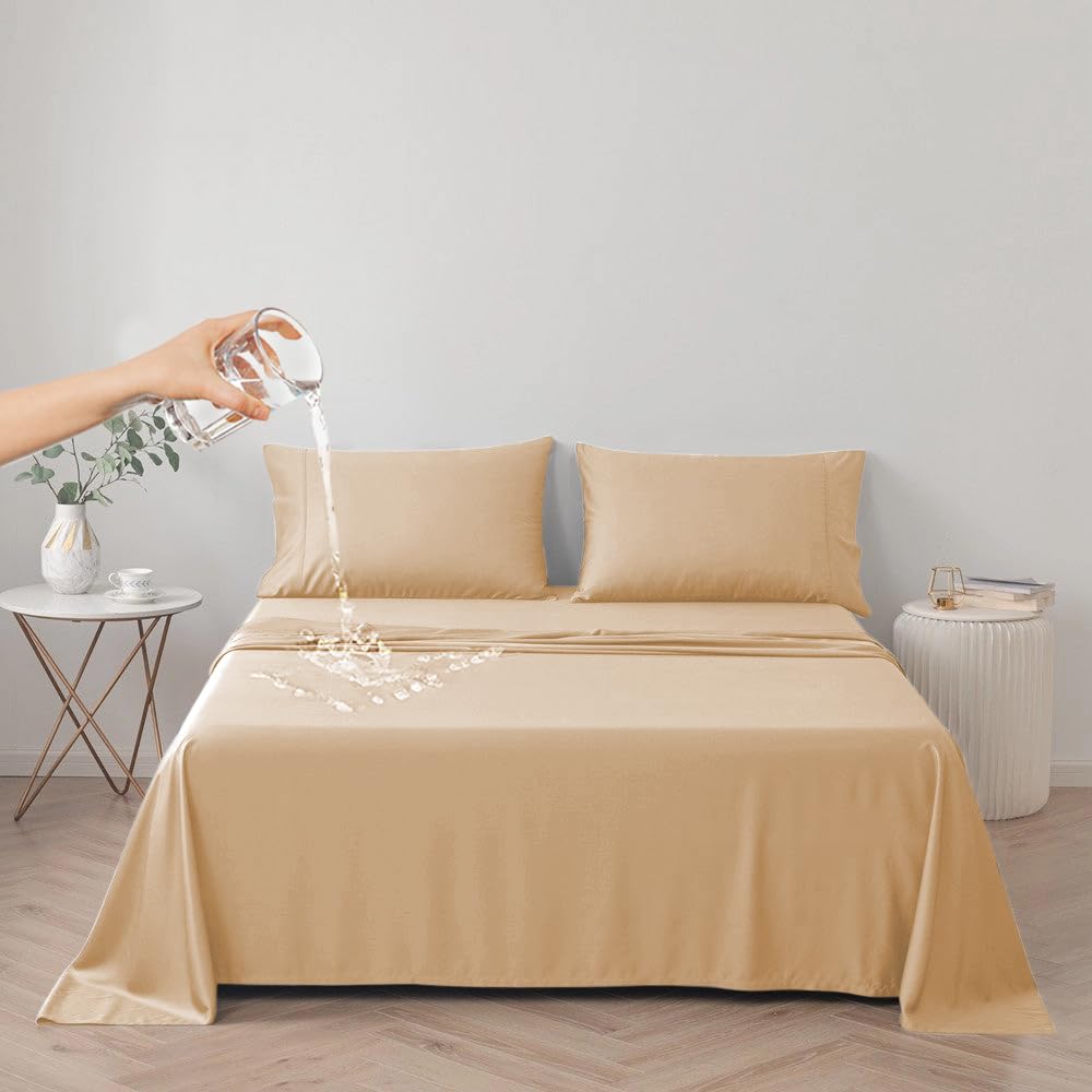 DUJUIKE Waterproof Bed Cover for Dog and Cats,Pet Hair Resistant Bed Sheet Cover, Protective Bed Liner Cover with 100% Waterproof Breathable Thin Fabric (Apricot Yellow, Twin 63 * 90 inch)