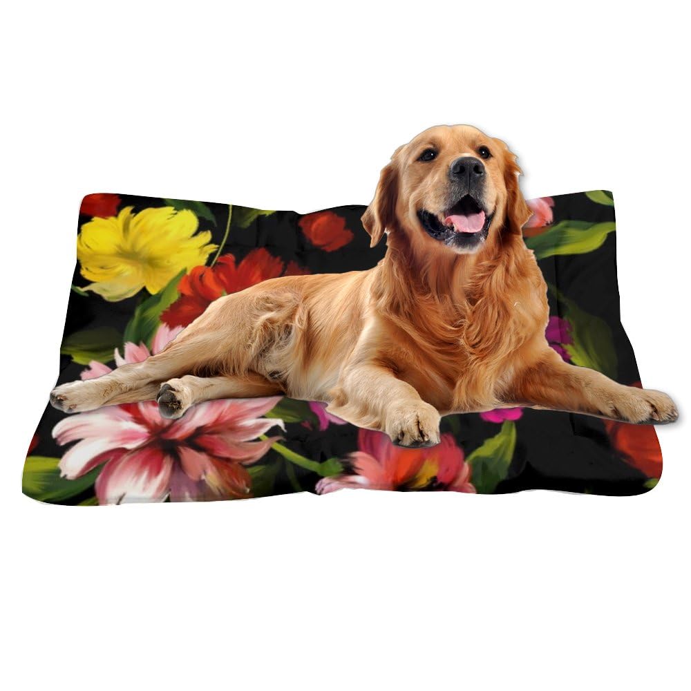 Ink Painting Dog Bed Pads Water Resistant Dog Bed Beds for Household Pets Pink Flowers Pet Friendly Non- Slip Bottom Kennel Accessories Multi- Scenario, Multi- Model Pet Cat Gift Printed Cage Mat