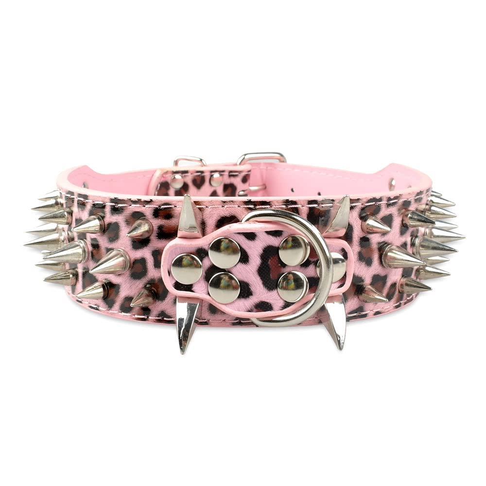 Serijoars Spiked Studded Dog Collar, PU Leather Dog Collar, Adjustable Pet Collars for Medium or Large Breed Pet (XL, White5)