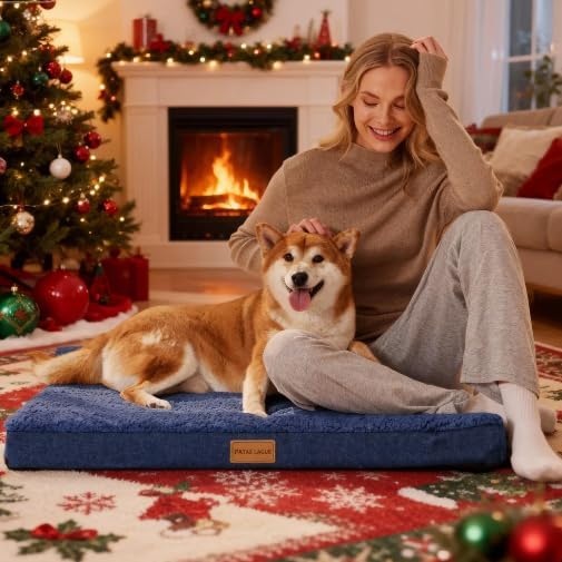 Patas Lague Orthopedic Large Dog Bed Pet Sofa Mat 48''X30'' Navy Blue