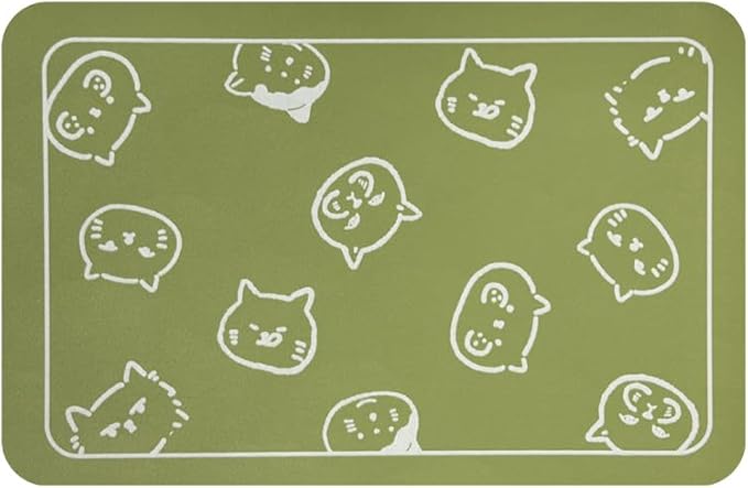 YCT Cat Food Mat, Cat Mat for Food and Water, Pet Feeding Mat, Non-Slip Super Absorbent, with Multiple cat Heads Logo, 18.1 x 11.8 inches