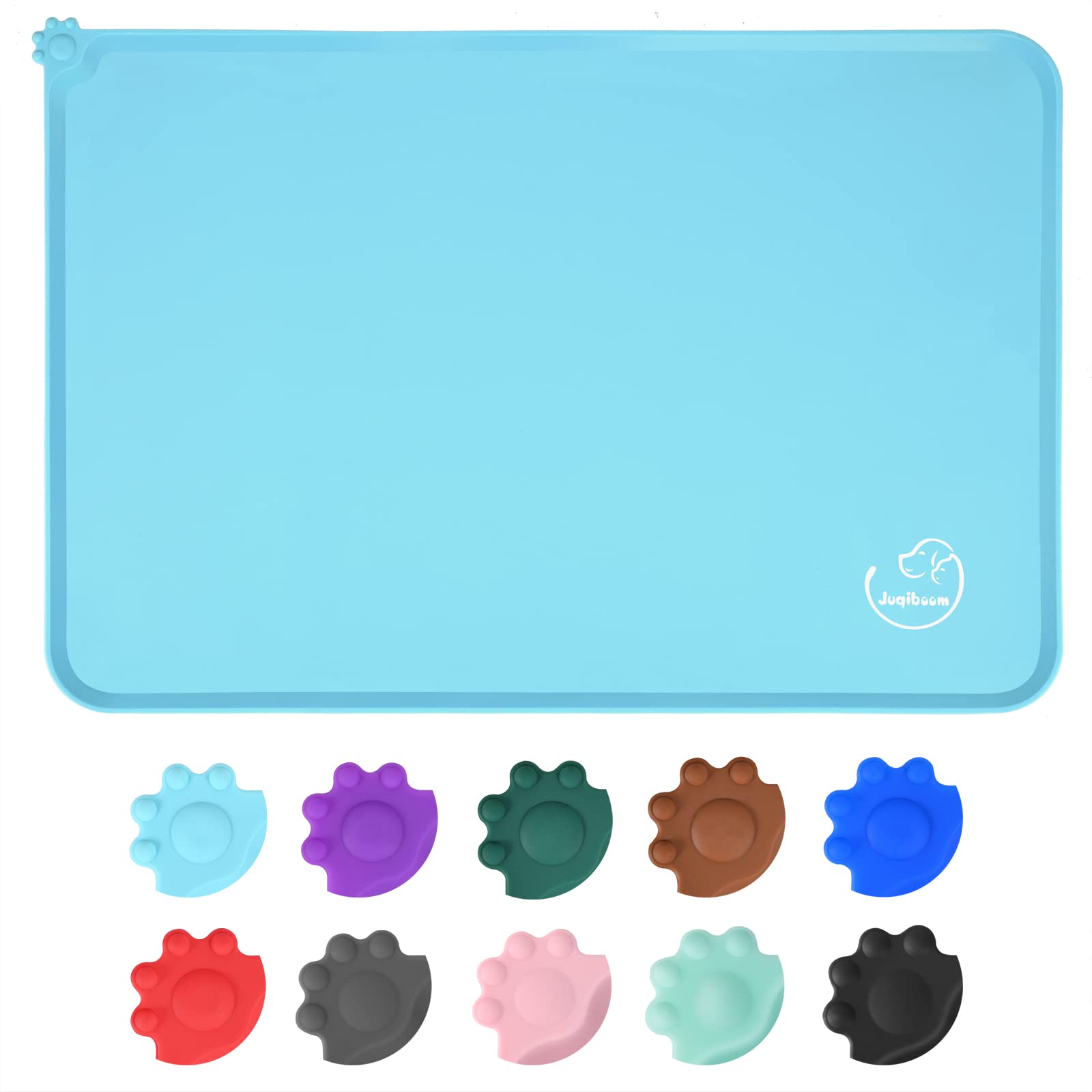 Juqiboom Silicone Waterproof Dog Cat Pet Feeding Mats, Non Slip, Easy Clean Pet Dog Cat Bowl Mats Placemat (18.5" x 11.5") Blue