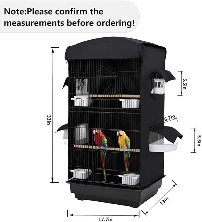 Bird Cage Cover for Night - Black, Fits Parakeet Cockatiel Conure Medium