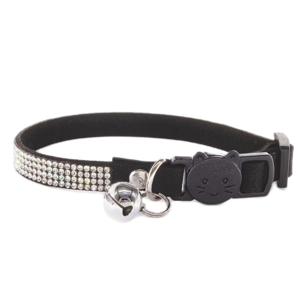 Rhinestone Cat Collar Breakaway Safety Buckle with Bell, Adjustable Diamond Girl Boy Kitty Cute Comfy Collar for Kitten Small Pets Rabbits, 7.5"-11" Black