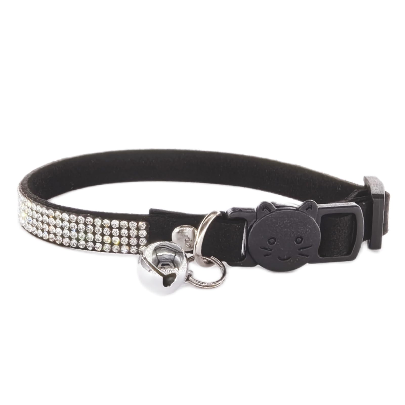 Rhinestone Cat Collar Breakaway Safety Buckle with Bell, Adjustable Diamond Girl Boy Kitty Cute Comfy Collar for Kitten Small Pets Rabbits, 7.5"-11" Black