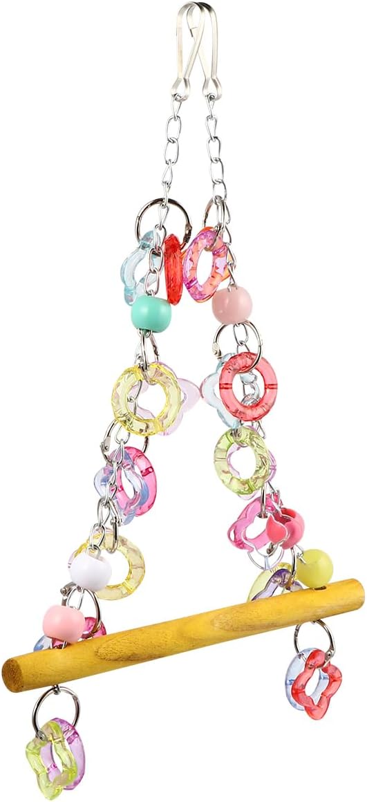 FRCOLOR Pet Bird Swing 7.87 Inch Wooden Hanging Chewing Toy for Medium Small Parrots Parakeets Macaws Cage Garden Rest Play
