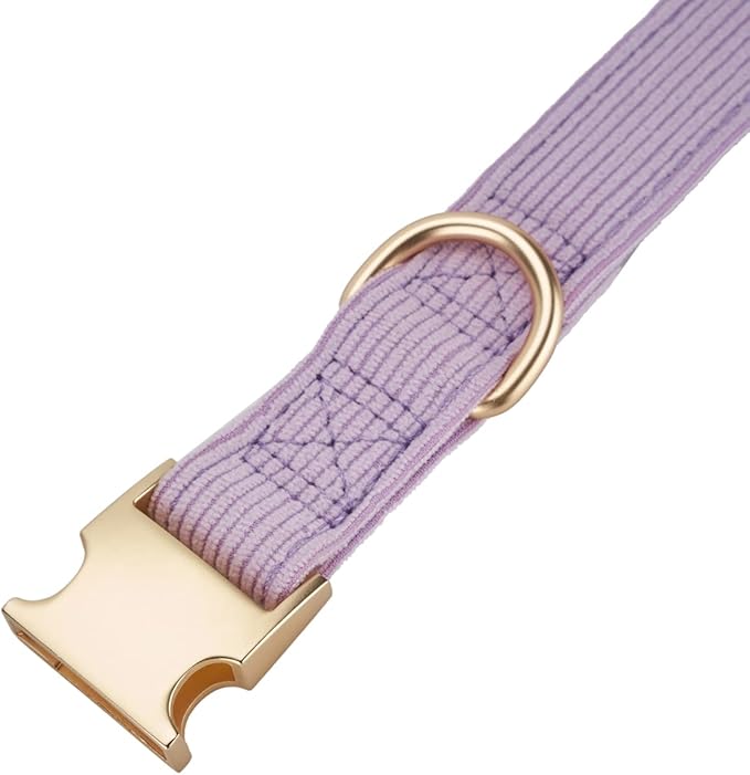 YUDOTE Soft Cotton Dog Collar with Metal Buckle Adjustable Heavy Duty Comfy Corduroy Collars for Small Medium Large Dogs,Lilac,Medium