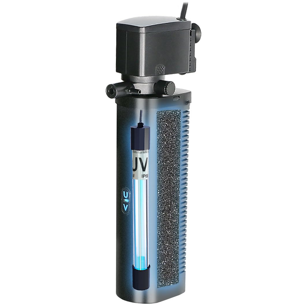 COOSPIDER Aquarium Filter with 5W U-V Light JUP-02 132GPH for 20-60 Gallon