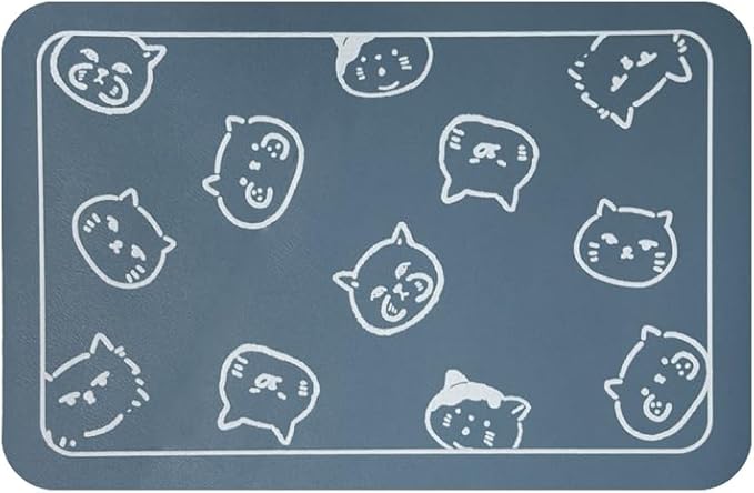 YCT Cat Food Mat, Cat Mat for Food and Water, Pet Feeding Mat, Non-Slip Super Absorbent, with Multiple cat Heads Logo, 18.1 x 11.8 inches