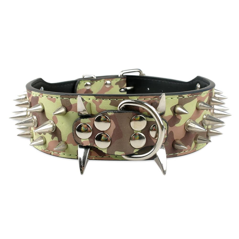 Serijoars Spiked Studded Dog Collar, PU Leather Dog Collar, Adjustable Pet Collars for Medium or Large Breed Pet (L, Camouflage5)