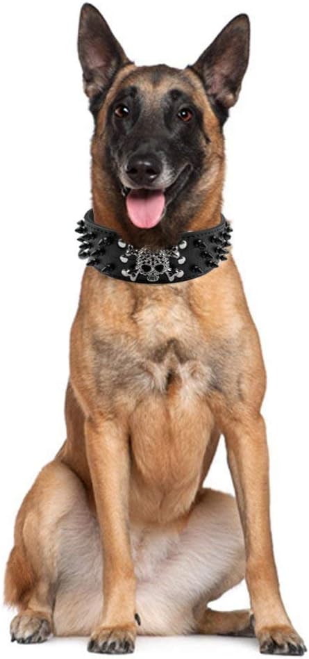 Serijoars Spiked Studded Dog Collar, PU Leather Dog Collar, Adjustable Pet Collars for Medium or Large Breed Pet (XL, Black2)