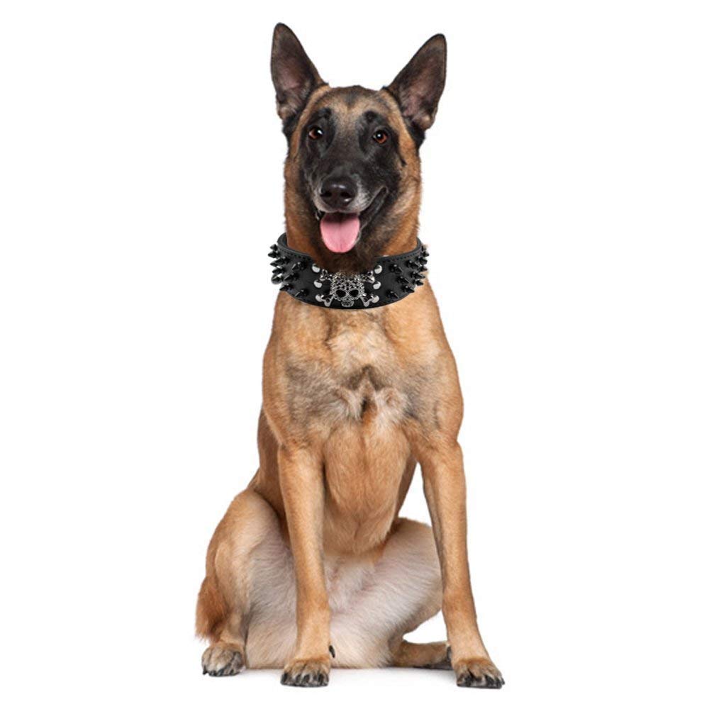 Serijoars Spiked Studded Dog Collar, PU Leather Dog Collar, Adjustable Pet Collars for Medium or Large Breed Pet (L, Red2)