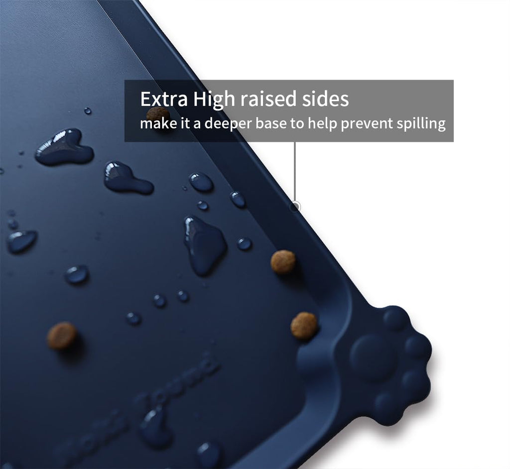 Hoki Found XX-Large Silicone Pet Feeding Mats - Non Slip Dog Cat Bowl Placemats - Waterproof, Carpet Safe - French Navy