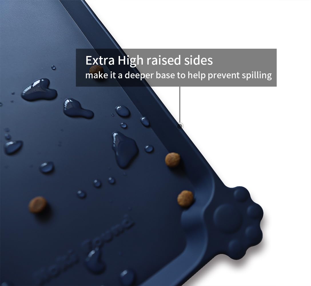 Hoki Found XX-Large Silicone Pet Feeding Mats - Non Slip Dog Cat Bowl Placemats - Waterproof, Carpet Safe - French Navy