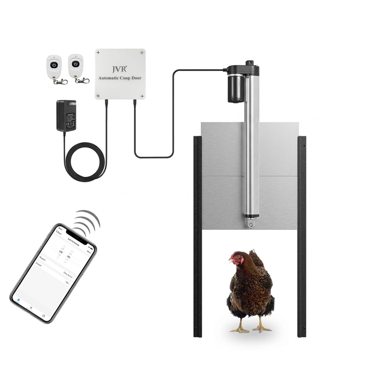 JVR WiFi Chicken Coop Door, App & Alexa Control, Sunrise/Sunset, Anti-Pinch