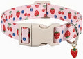 Britwicfr Pink Dog Collar, Female Dog Collar for Large Dogs with Strawberry, Cherry and Blueberry Print, Spring Summer Collar Made of Durable Soft Fabric, L