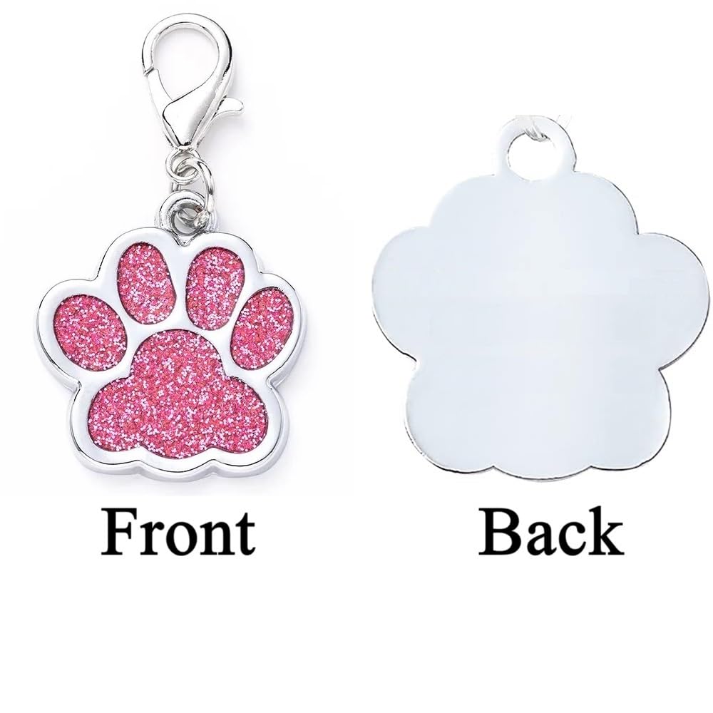 Personalized Dog/Cat Cute Paw Pet ID Tag with Unique Laser Engraving Name and Phone Number for Pet Collar or Key Chain (Pink)