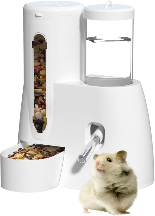 2 in 1 Hamster Water Bottle - Automatic Food Bowl, No Drip Small Animal Water Bottle Dispenser, for Syrian Dwarf Hamsters, Gerbils, Mouse, Hedgehog, Hamster Cage Accessories (Pink