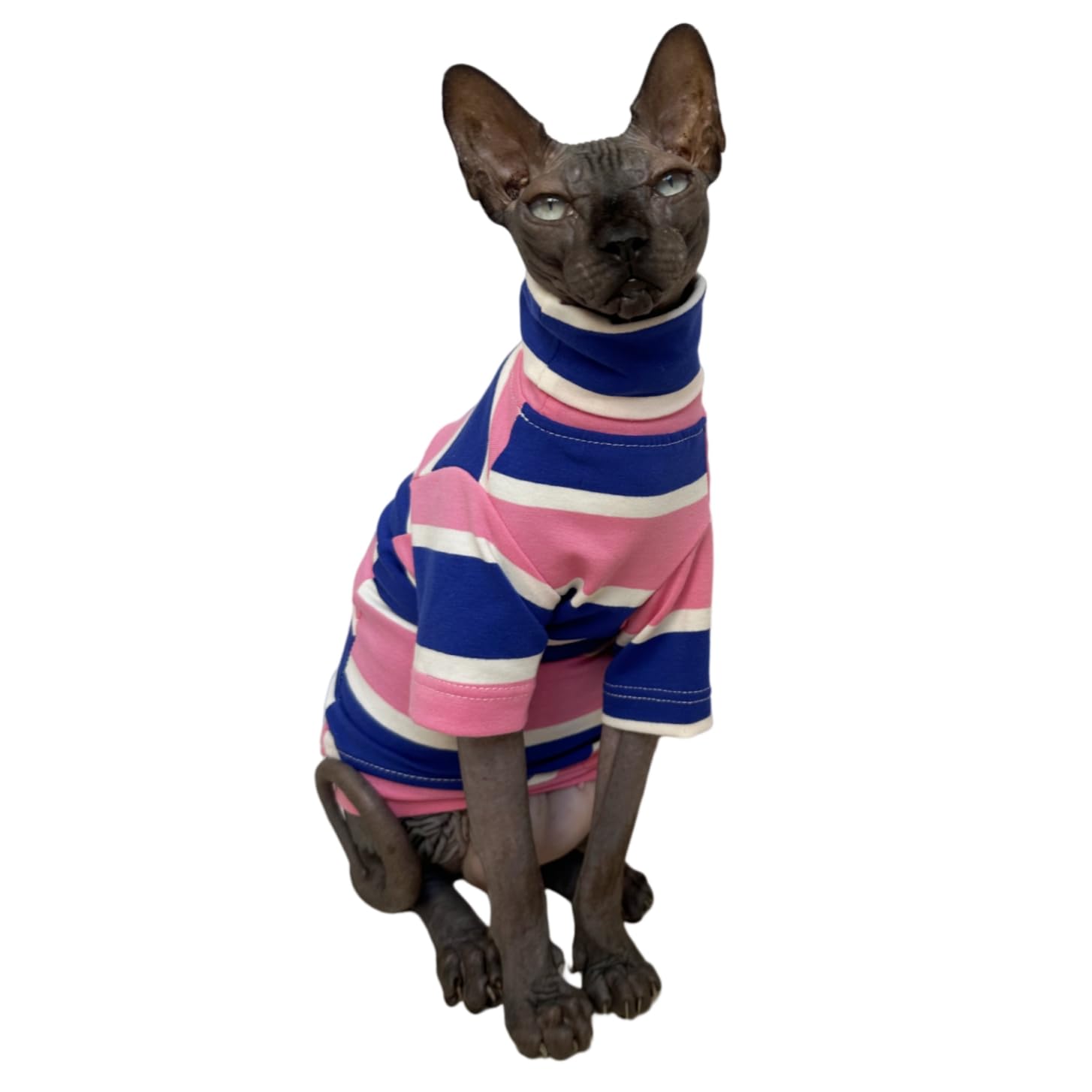 Vintage Stripes Sphynx Hairless Cats Turtleneck Shirt Cotton for Sphinx Cat