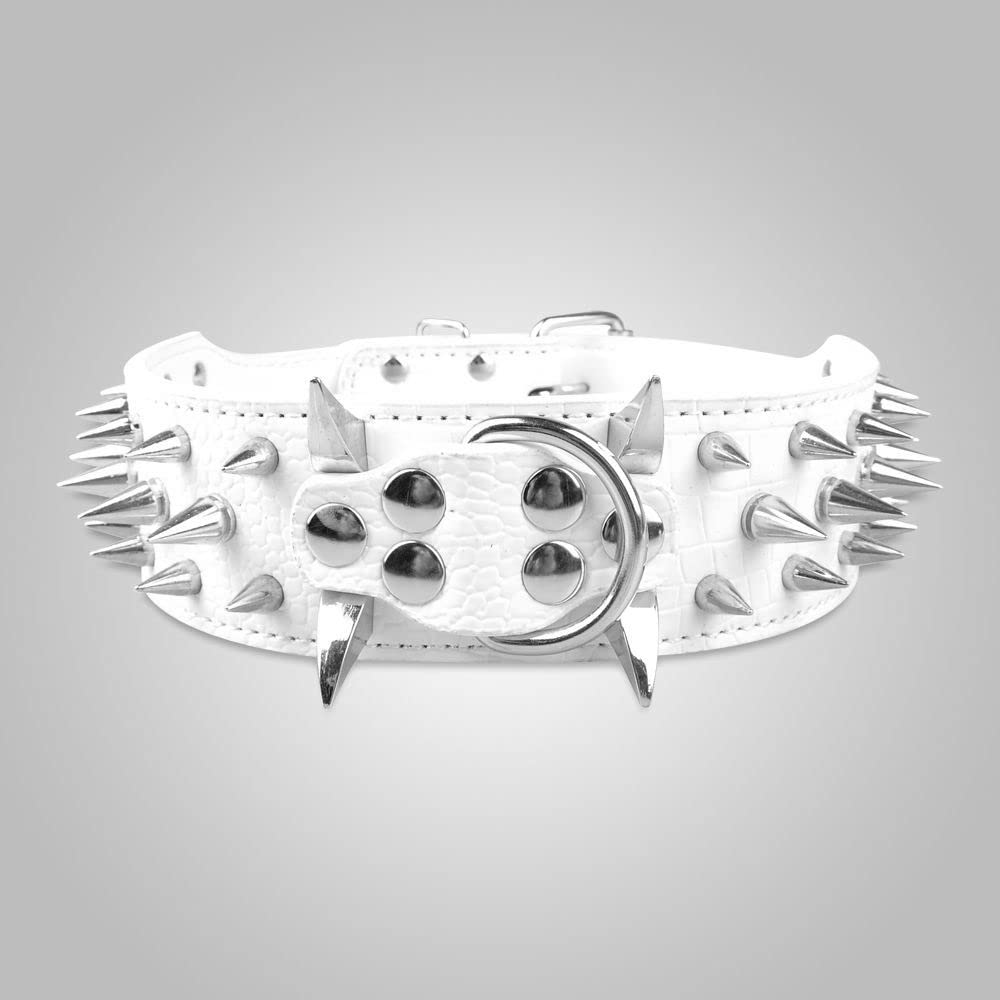 Serijoars Spiked Studded Dog Collar, PU Leather Dog Collar, Adjustable Pet Collars for Medium or Large Breed Pet (S, White1)