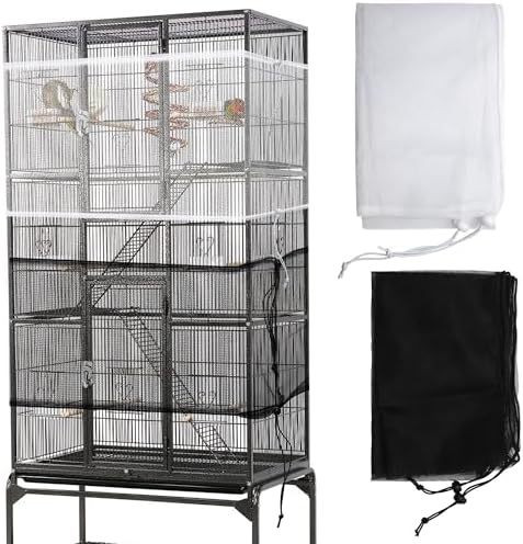 2 Pack Bird Cage Seed Catcher Guard, Adjustable Bird Cage Mesh Net Cover