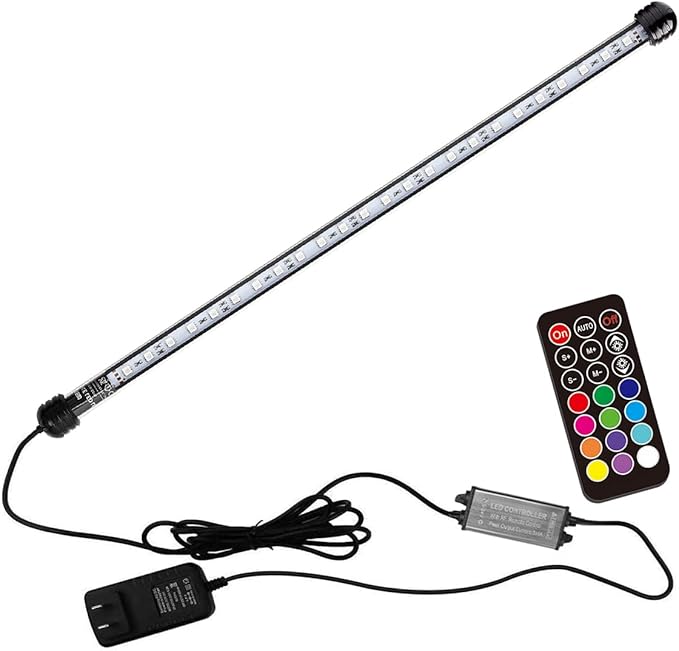 COVOART 15 inches LED Aquarium Light, 2.5W Fish Tank Light Underwater Light Submersible Crystal Glass Lights, 21 LED Beads 12 Colors 19 Modes Brightness Adjustable Memory Function IP68 Waterproof