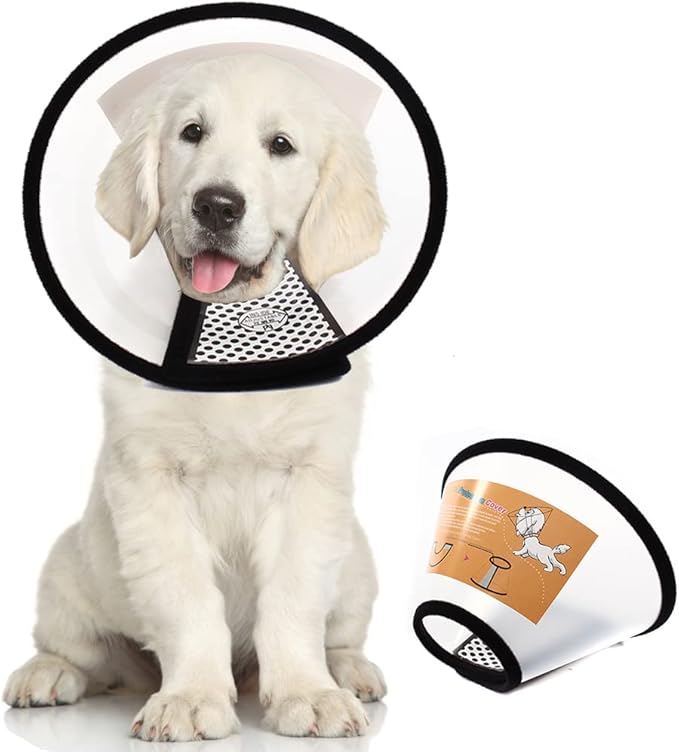 QIYADIN Plastic Pet Recovery Collars & Cones for Dogs and Cats After Surgery Adjustable Dog Neck Cone Surgical Elizabeth E-Collar Prevent Biting and Stop Licking Wound (M)