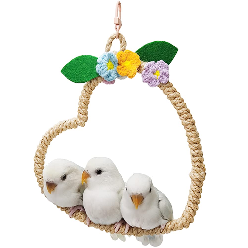 La La Pet® Bird Rope Swing with Hanging Hook Bird Rope Perch Bird Swing Perch Bird Perch Stand Bird Cage Toy for Parrot Budgie Parakeet Cockatiel Cockatoo Conure Heart