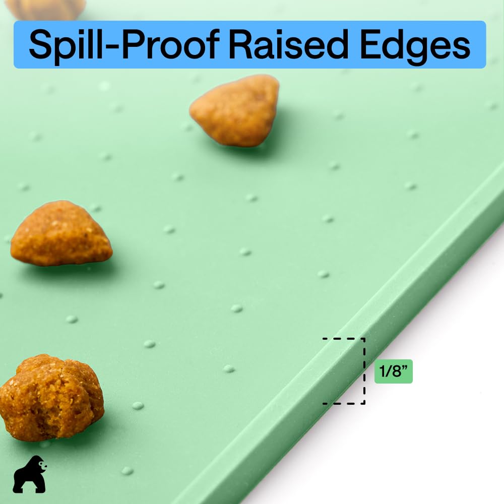 GORILLA GRIP 100% Waterproof Raised Edge BPA Free Silicone Pet Feeding Mat, Dog Cat Food Mats Contain Spills Protects Floors, Placemats for Cats and Dogs Water Bowl, Pets Accessories 32x24 Mint