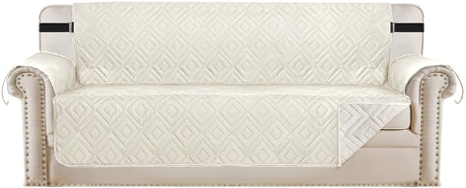 H.VERSAILTEX Reversible Sofa Slipcover Furniture Protector Water Resistant 2" Elastic Straps Sofa Cover Couch Covers Pets Kids Fit Sitting Width Up to 78" (Oversized Sofa: 86" x 132", Ivory/Beige)