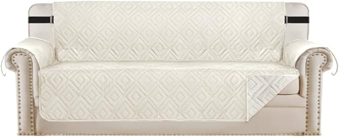 H.VERSAILTEX Reversible Sofa Slipcover Furniture Protector Water Resistant 2 Inch Wide Elastic Straps Sofa Cover Couch Covers Pets Kids Fit Sitting Width Up to 66" (Sofa: 75" x 110", Ivory/Beige)