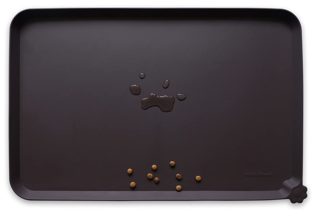 Hoki Found L Silicone Non Slip Pet Dog Cat Bowl Mats - Waterproof Dog Cat Food Mats - Dark Oak
