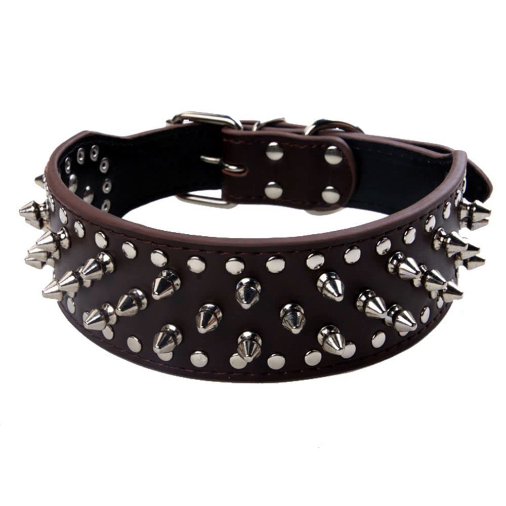 Serijoars Spiked Studded Dog Collar, PU Leather Dog Collar, Adjustable Pet Collars for Medium or Large Breed Pet (XL, White5)
