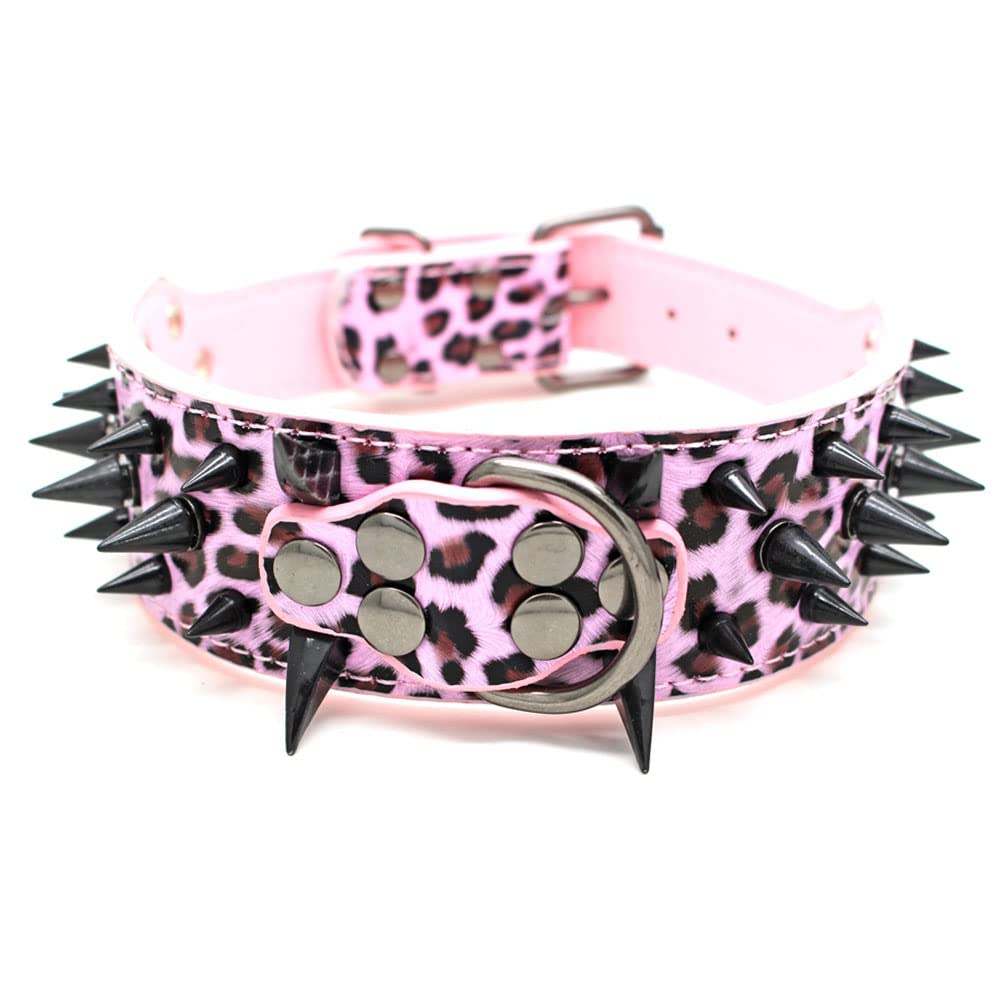 Serijoars Spiked Studded Dog Collar, PU Leather Dog Collar, Adjustable Pet Collars for Medium or Large Breed Pet (L, Red3)