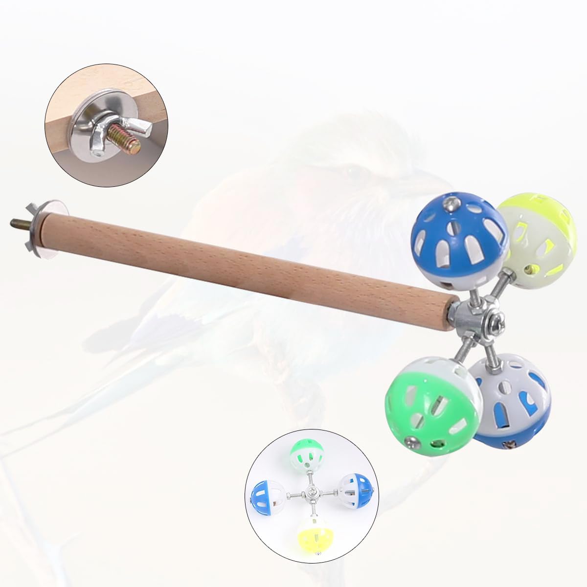 Bird Perch Toy with Rotating Balls, Parrot Stand, Spinning Perch Toy for Parakeets, Budgies, Cockatiels, Budgerigars, Conures, Parrotlets