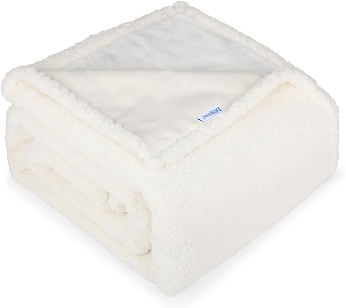 ZAKAPAWS Waterproof Dog Blanket for Medium Dogs - Reversible Washable Pet Blanket, Soft Sherpa Fleece Furniture Protector, Cat Throw Bed Couch, Cream, 30"x40"