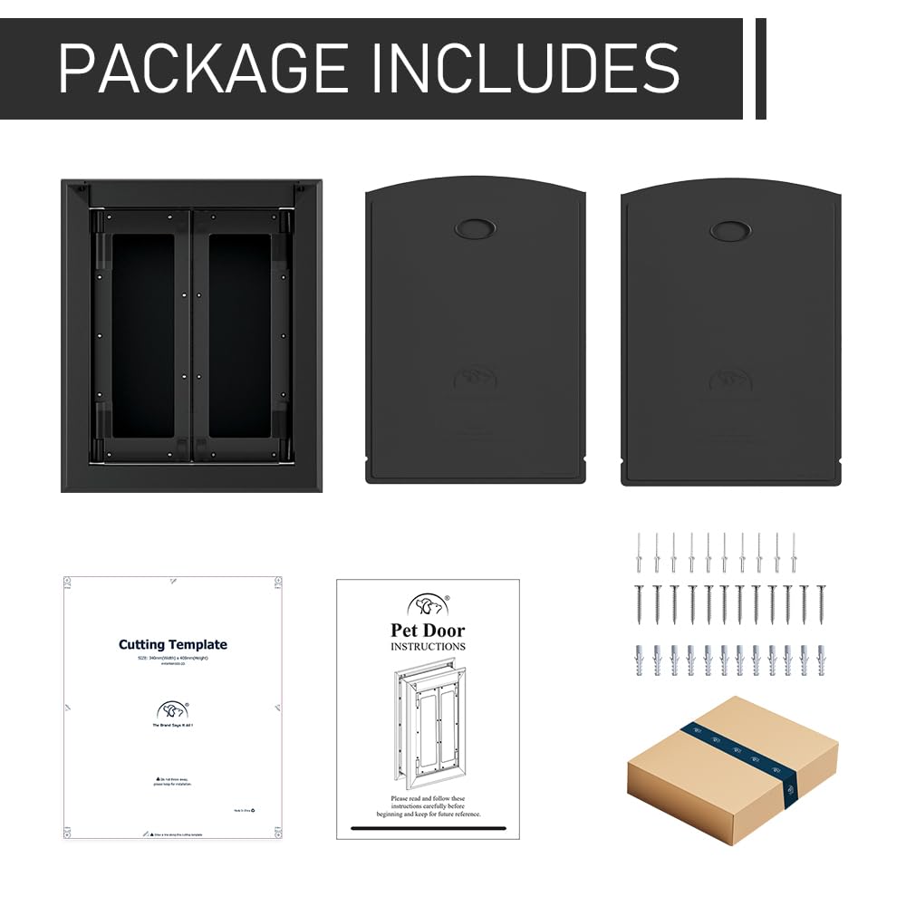 Aluminum Large Dog Door for Medium Large Dogs Up to 110 LBS, Black