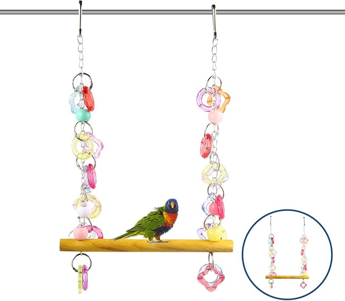 FRCOLOR Pet Bird Swing 7.87 Inch Wooden Hanging Chewing Toy for Medium Small Parrots Parakeets Macaws Cage Garden Rest Play