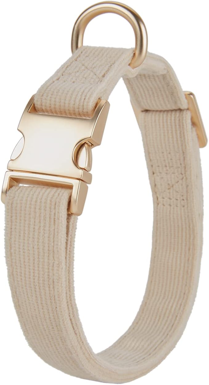 YUDOTE Soft Cotton Dog Collar with Metal Buckle Adjustable Heavy Duty Comfy Corduroy Collars for Small Medium Large Dogs,White,Small