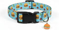Britwicfr Cute Dog Collar, Blue Dog Collar with Burger Pattern and Cute Charm, Puppy Collar with Quick Release Buckle and Durable Fabric, Suitable for Medium and Large Dogs