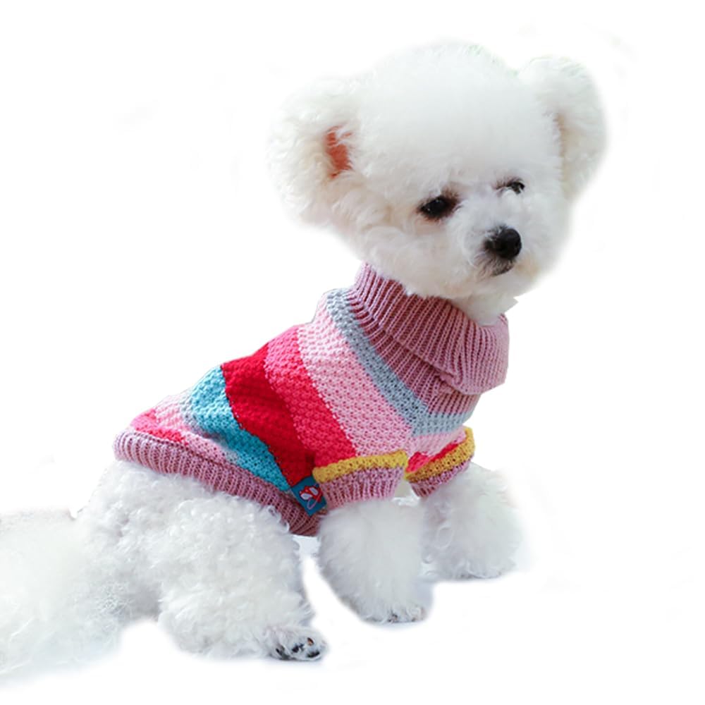 Anelekor Small Dog Sweater, Knitted Tulip Cat Sweater, Warm Thick Holiday Puppy Clothes for Small Dog Girl,Cold Weather Outfit for Kitten Chihuahua Yorkie Teacup Dachshund Pug (Pink, Medium)