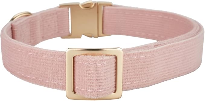 Soft Cotton Dog Collar with Metal Buckle Adjustable Heavy Duty Comfy Corduroy Collars for Small Medium Large Dogs,Light Pink,Large