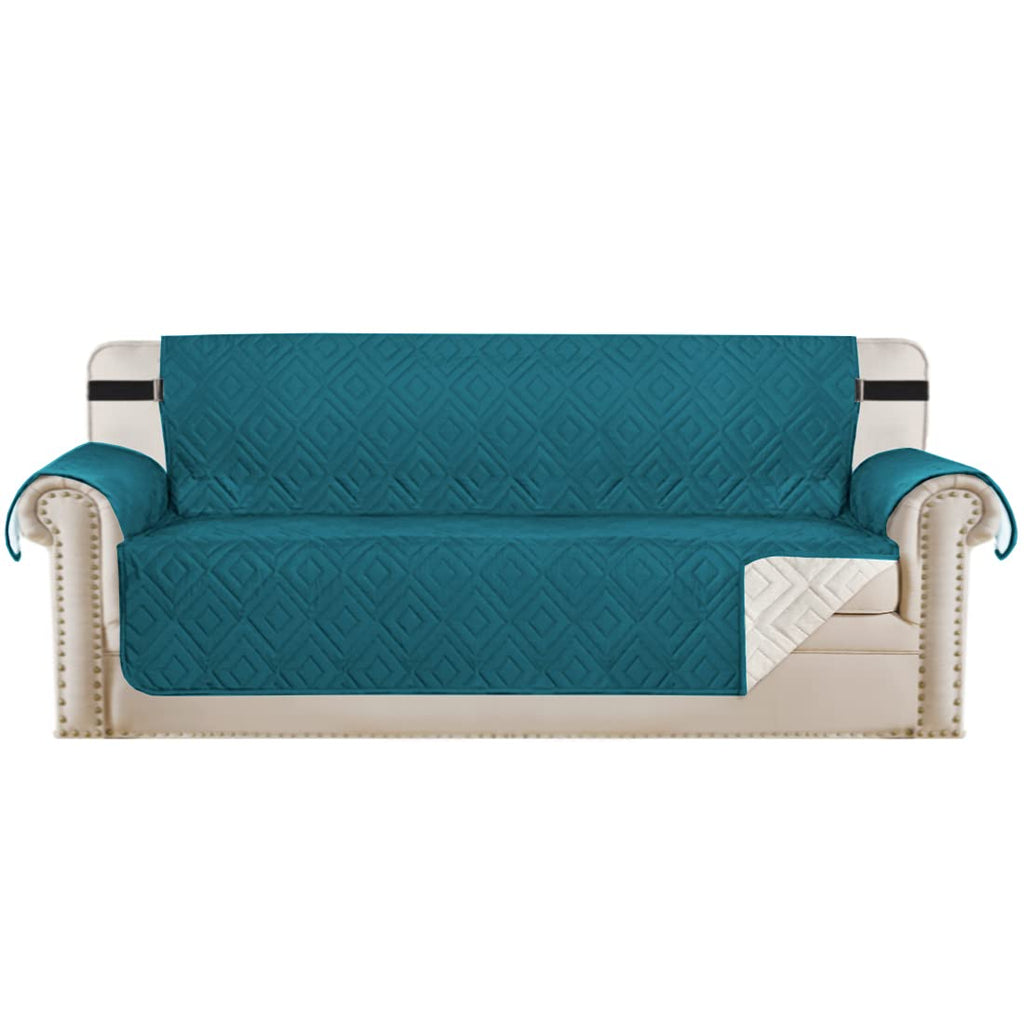 H.VERSAILTEX Reversible Sofa Slipcover Furniture Protector Water Resistant 2" Elastic Straps Sofa Cover Couch Covers Pets Kid Fit Sitting Width Up to 78" (Oversized Sofa: 86" x 132", Dark Teal/Beige)