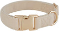 YUDOTE Soft Cotton Dog Collar with Metal Buckle Adjustable Heavy Duty Comfy Corduroy Collars for Small Medium Large Dogs,White,Small
