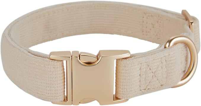 YUDOTE Soft Cotton Dog Collar with Metal Buckle Adjustable Heavy Duty Comfy Corduroy Collars for Small Medium Large Dogs,White,Small