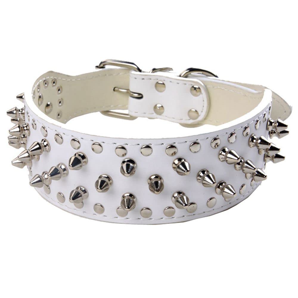 Serijoars Spiked Studded Dog Collar, PU Leather Dog Collar, Adjustable Pet Collars for Medium or Large Breed Pet (S, White1)
