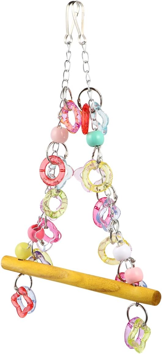 FRCOLOR Pet Bird Swing 7.87 Inch Wooden Hanging Chewing Toy for Medium Small Parrots Parakeets Macaws Cage Garden Rest Play